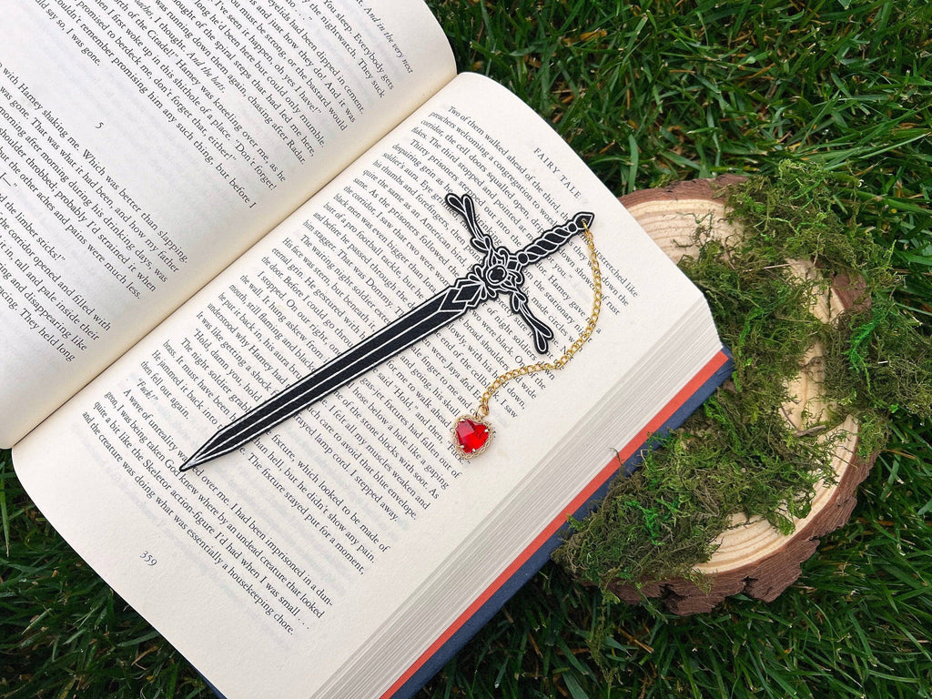Heart Piercer Sword Faux Leather Bookmark