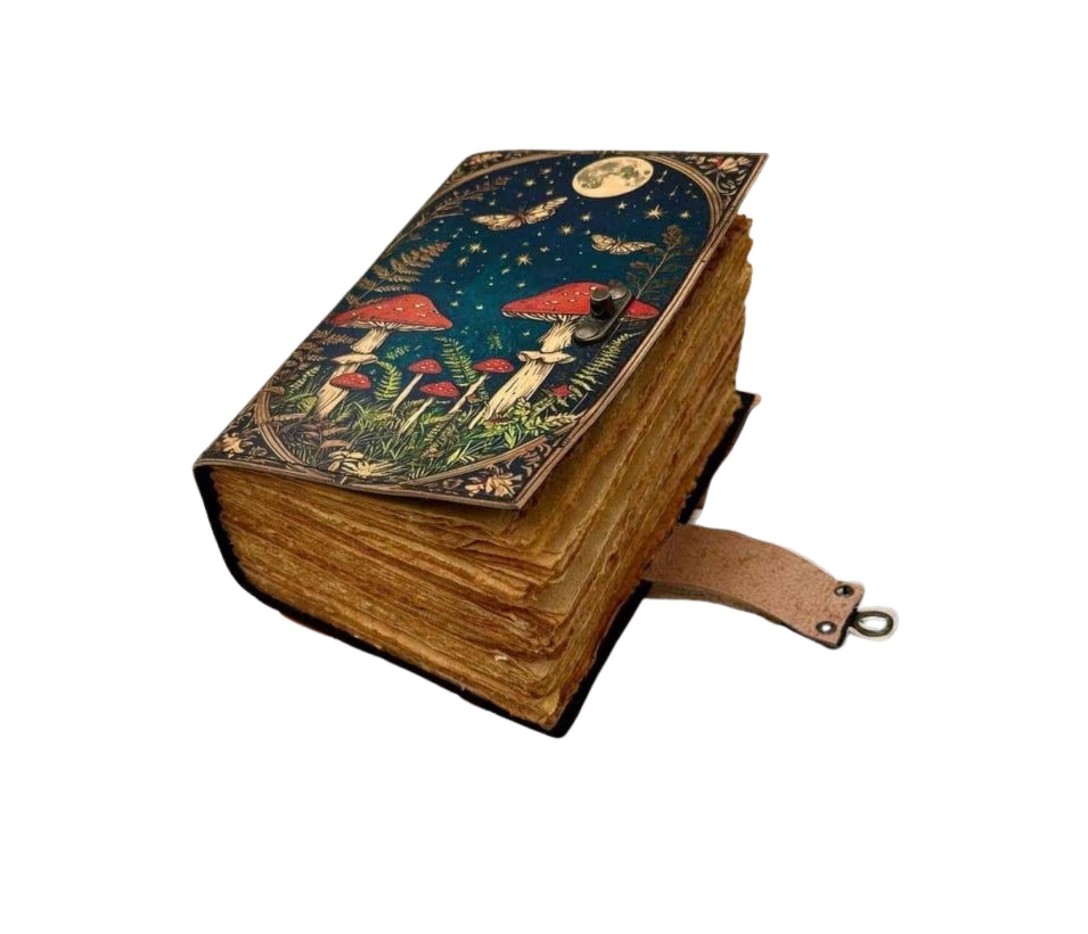 Mushroom Leather Journal Notebook Travel Diary Spell Book