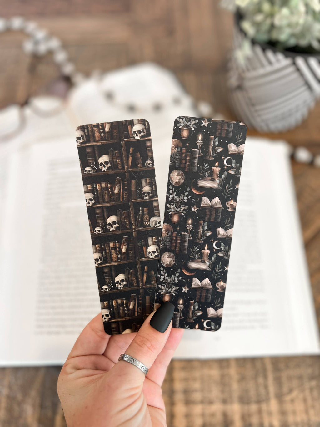 Dark Library Bookmark Set - Skull Bookshelf, Moon Witch