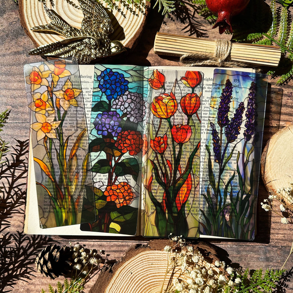 Lavender Floral Stained Glass Bookmarks
