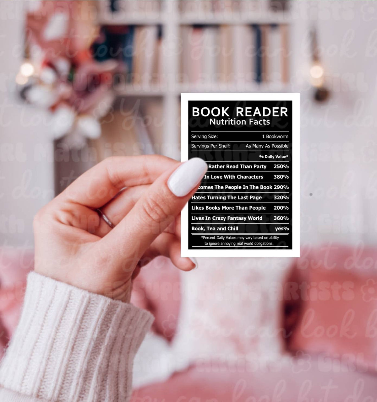 Book Reader Nutrition Facts Sticker
