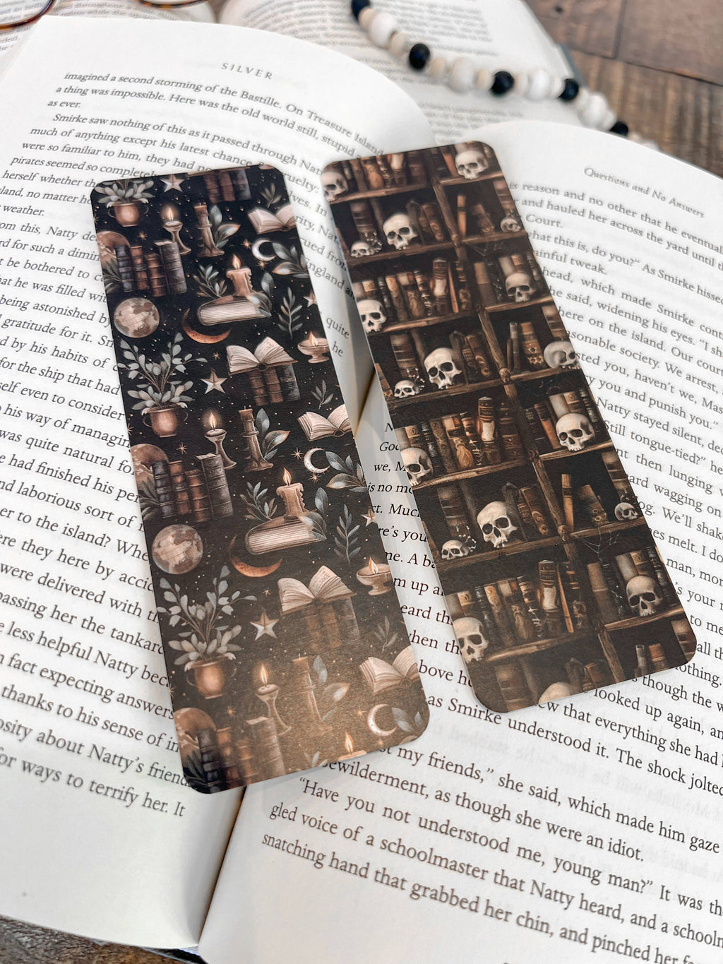 Dark Library Bookmark Set - Skull Bookshelf, Moon Witch