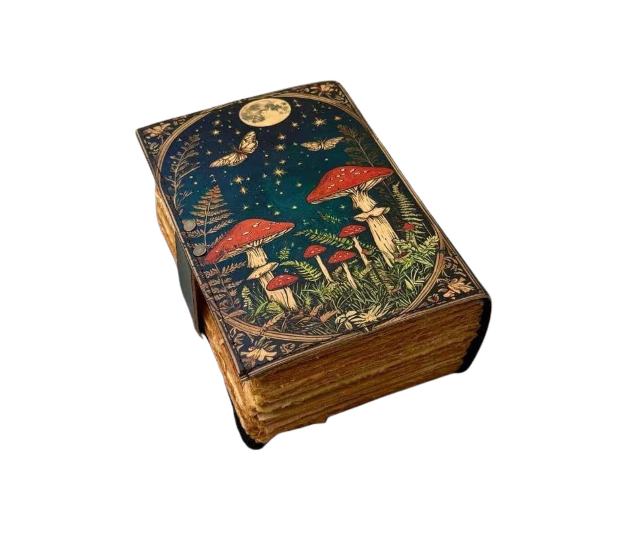 Mushroom Leather Journal Notebook Travel Diary Spell Book