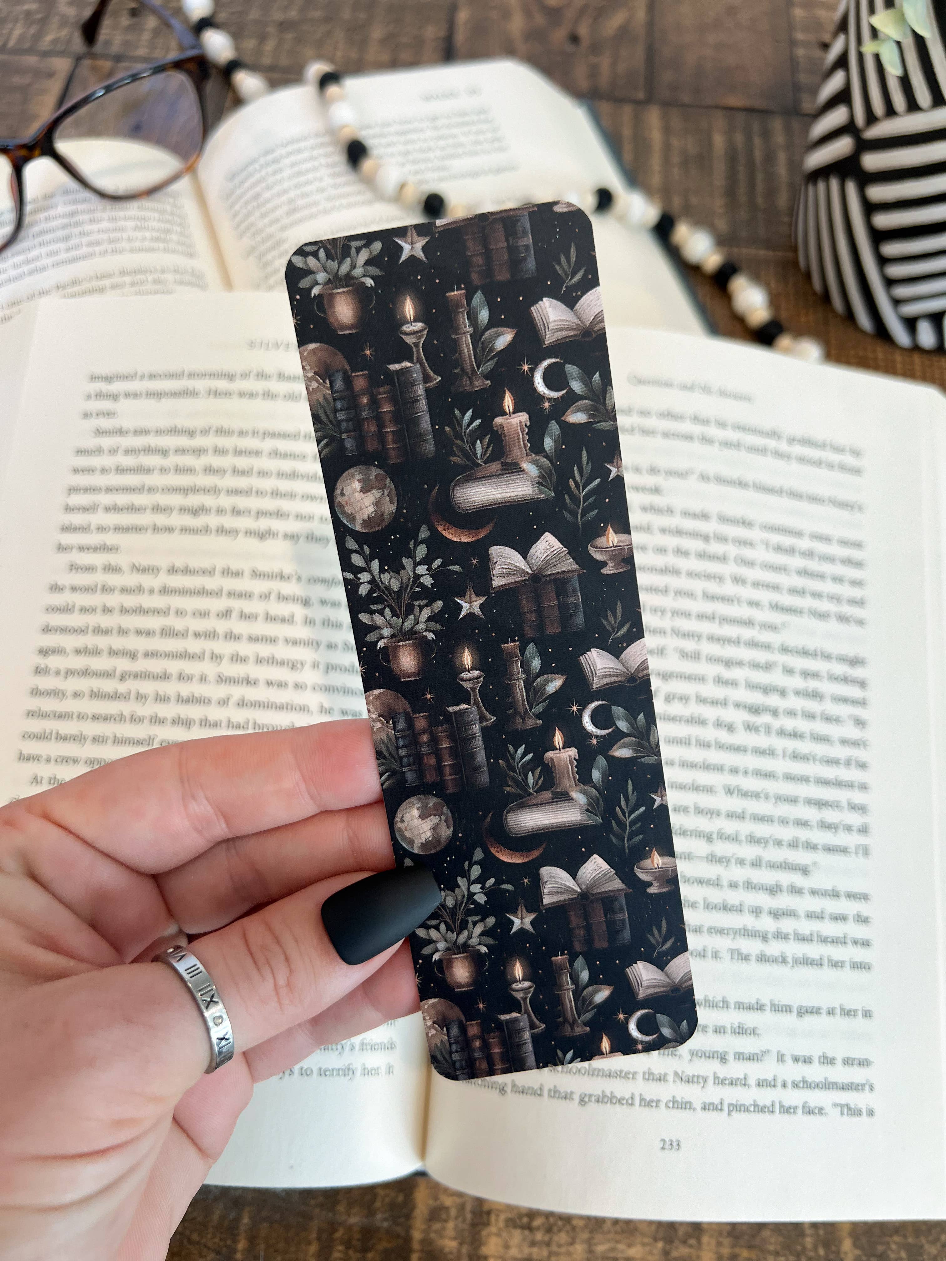 Dark Library Bookmark Set - Skull Bookshelf, Moon Witch
