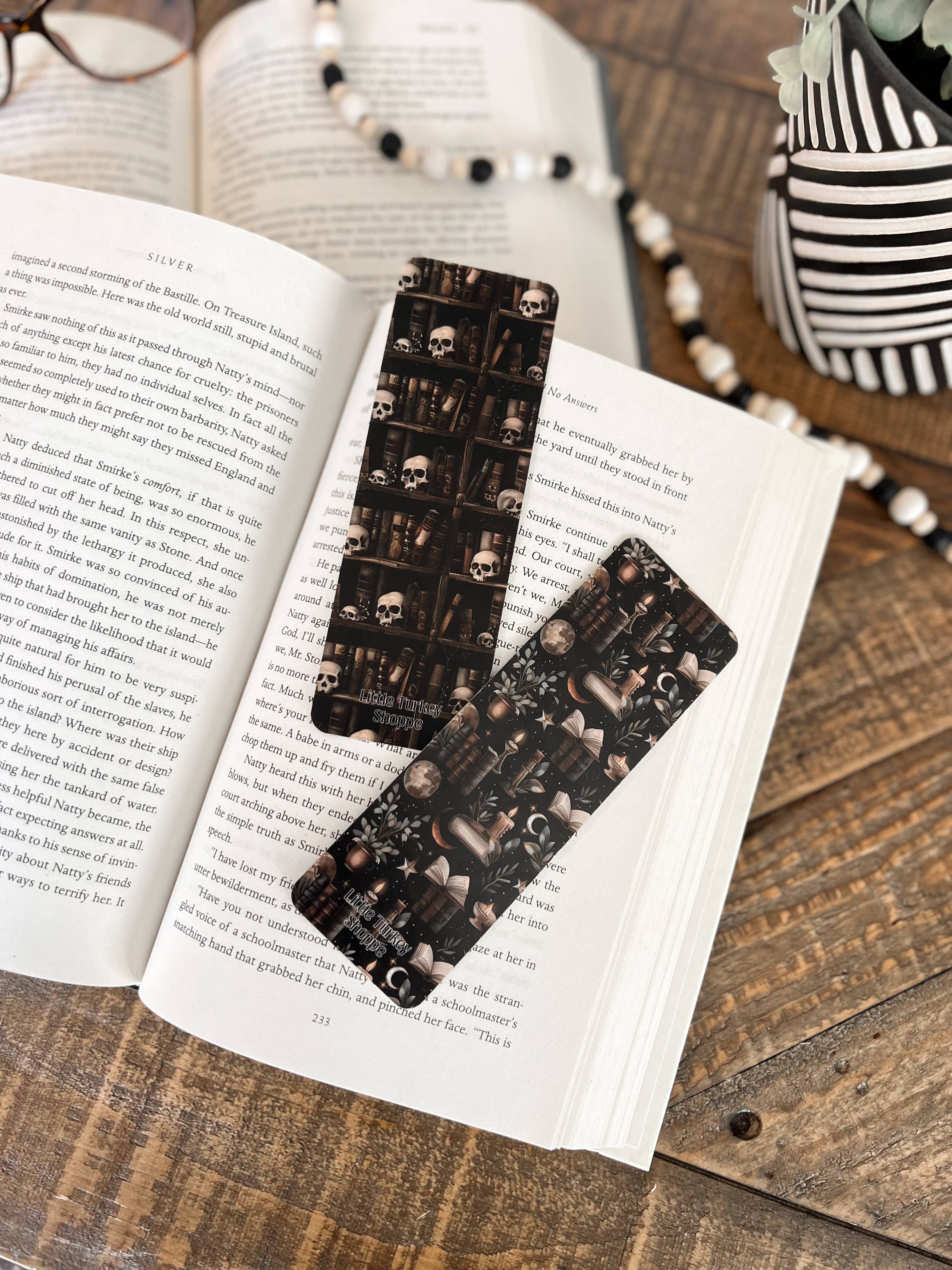 Dark Library Bookmark Set - Skull Bookshelf, Moon Witch