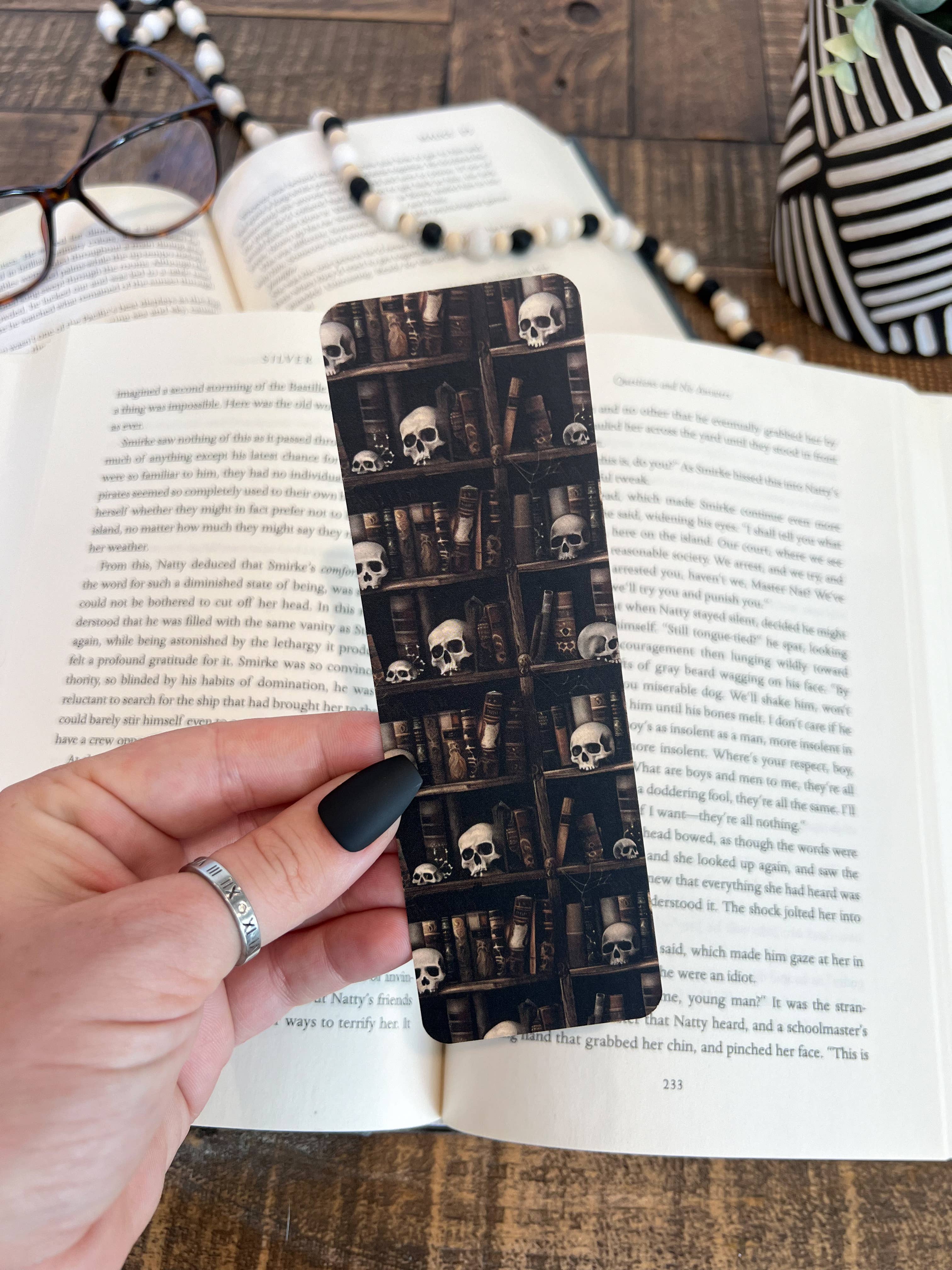 Dark Library Bookmark Set - Skull Bookshelf, Moon Witch