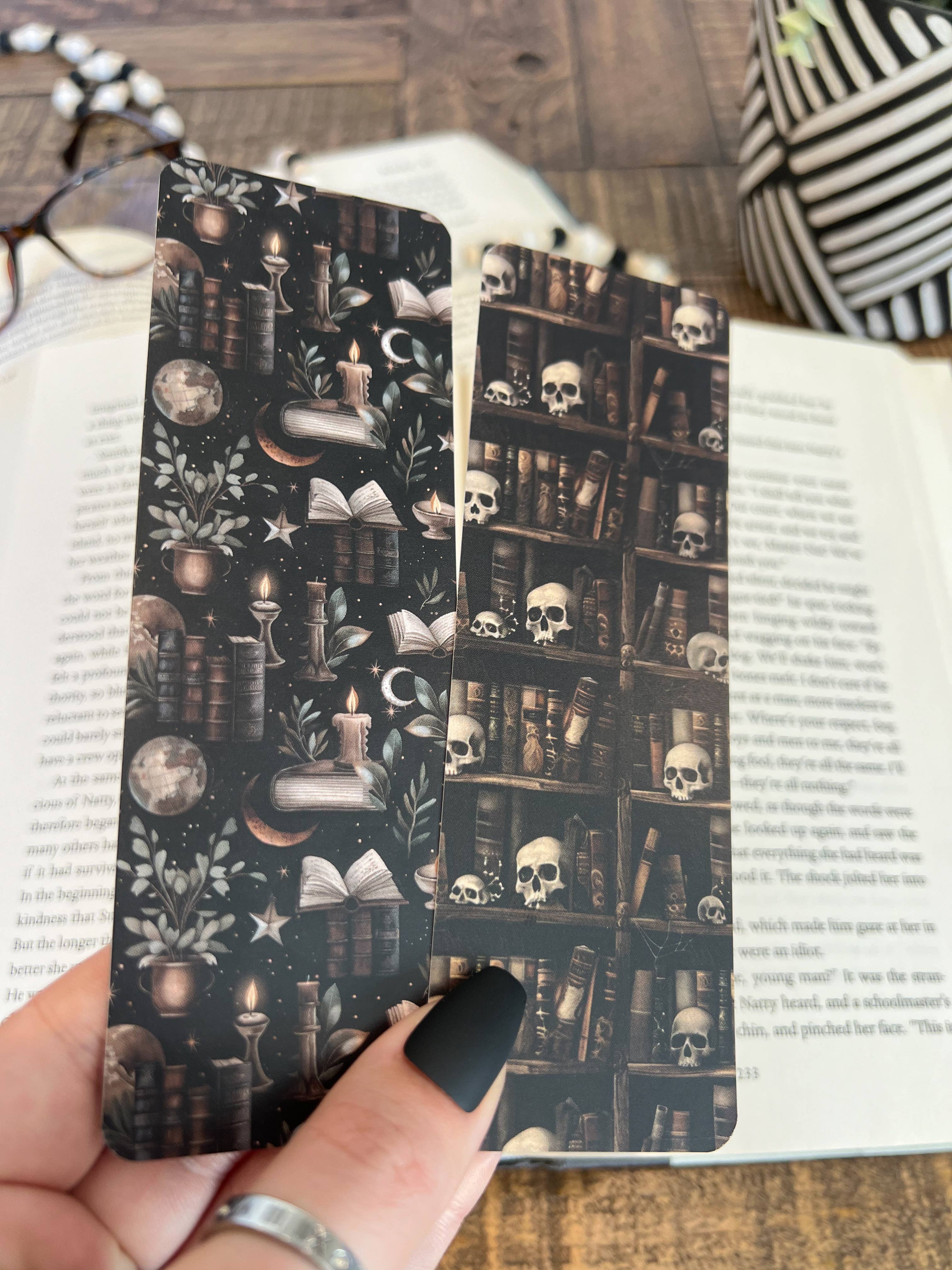Dark Library Bookmark Set - Skull Bookshelf, Moon Witch