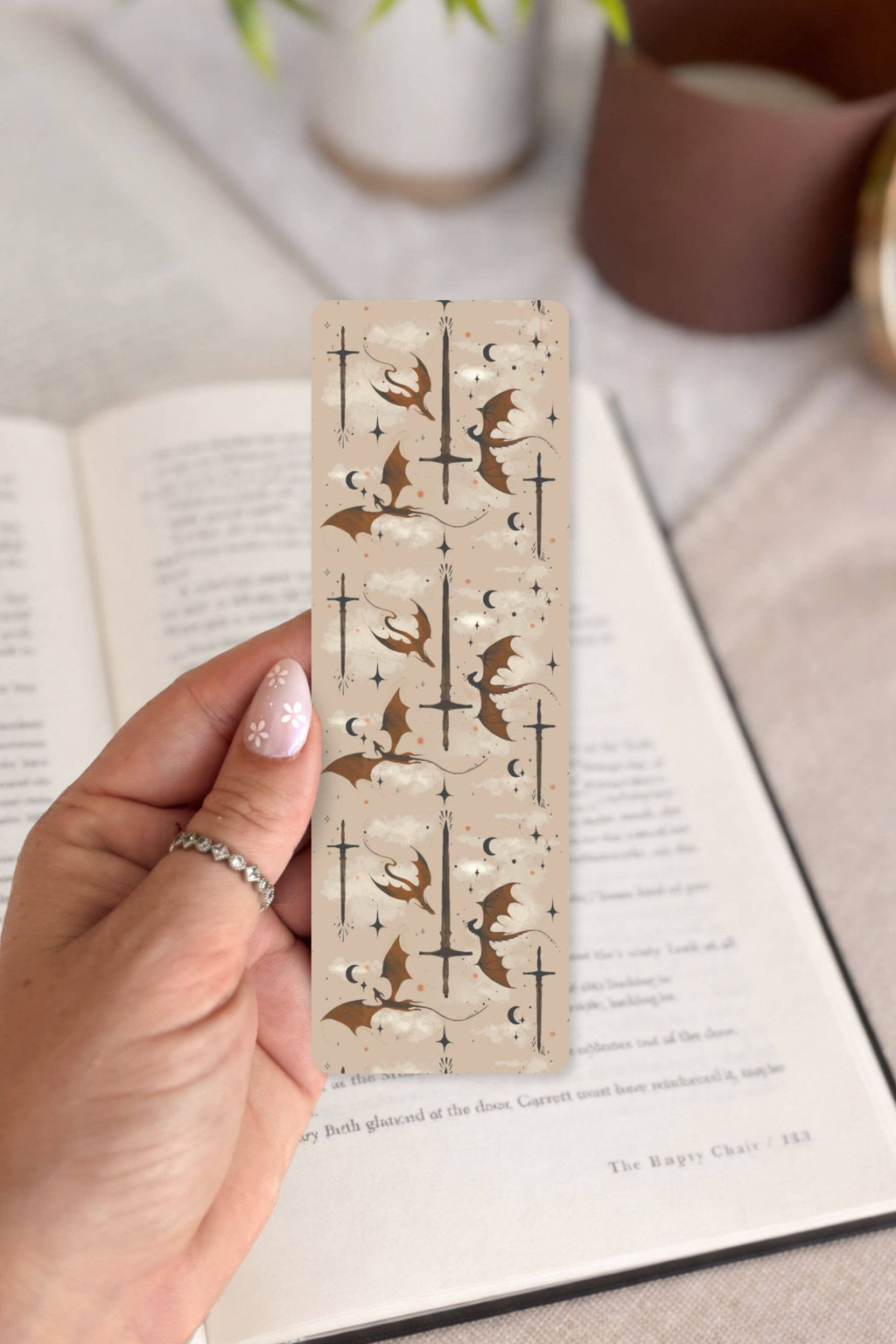 Beige Dragons and Swords Bookmark